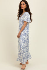 Blue Floral Button Up Tiered Midi Dress