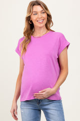 Lavender Rolled Short Sleeve Maternity Tee