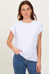 White Rolled Short Sleeve Tee