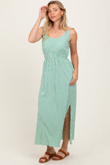 Green Striped Sleeveless Cutout Side Slit Maxi Dress