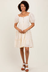 Cream Printed Button Up Ruffle Tiered Maternity Dress