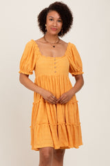 Orange Button Up Ruffle Tiered Dress