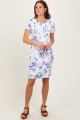 Ivory Floral Short Sleeve Ruched Dress