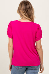 Fuchsia Basic Crew Neck Puff Sleeve Top