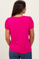 Fuchsia Basic Crew Neck Puff Sleeve Maternity Top