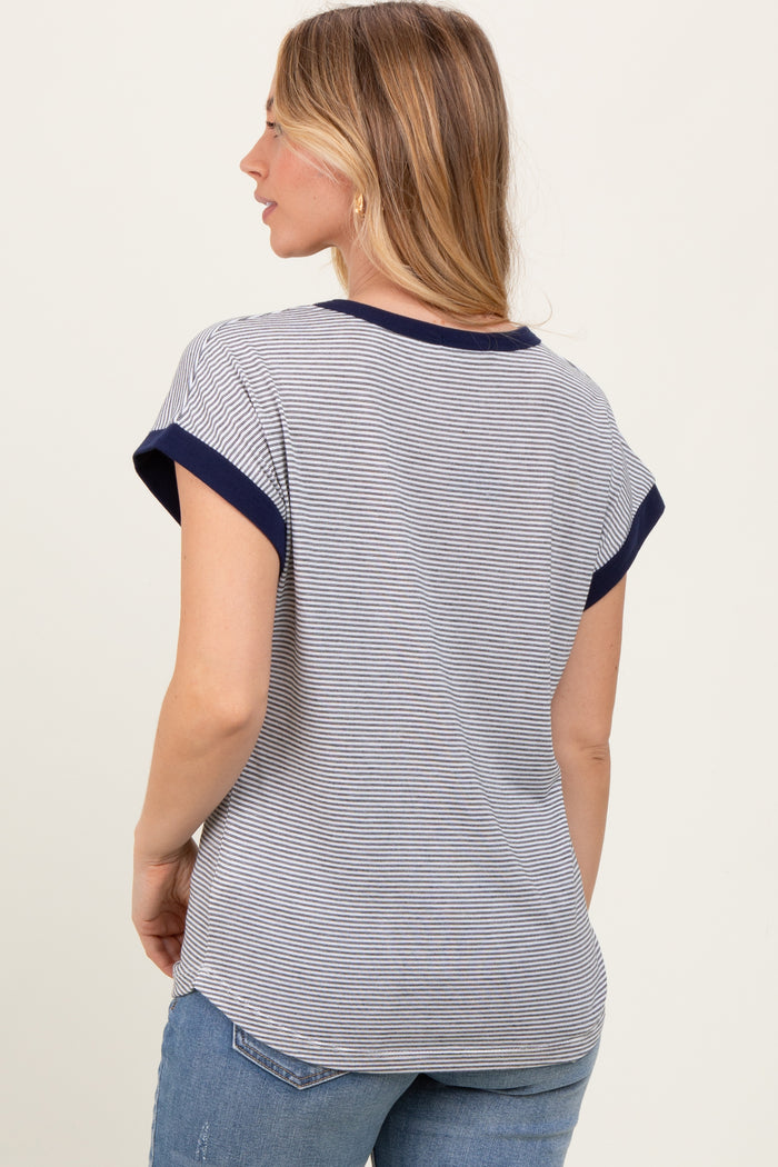 Black Pinstripe Contrast Trim Short Sleeve Tee