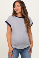Black Pinstripe Contrast Trim Short Sleeve Maternity Tee