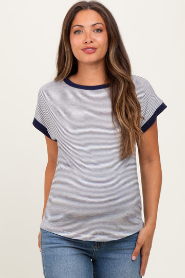 Black Pinstripe Contrast Trim Short Sleeve Maternity Tee