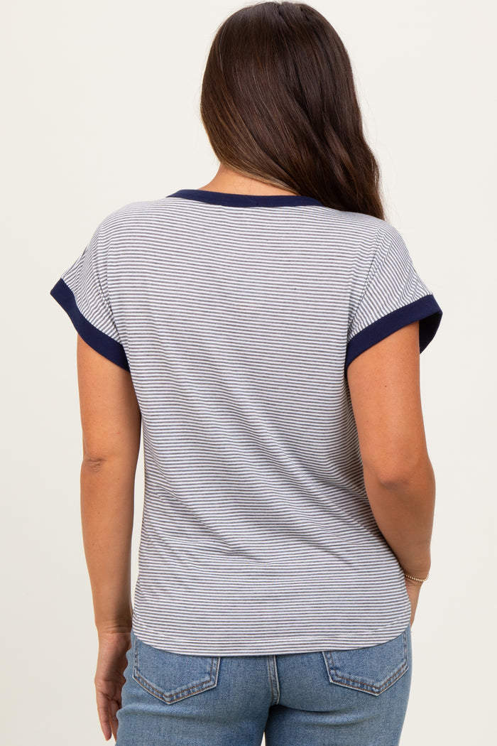 Black Pinstripe Contrast Trim Short Sleeve Maternity Tee