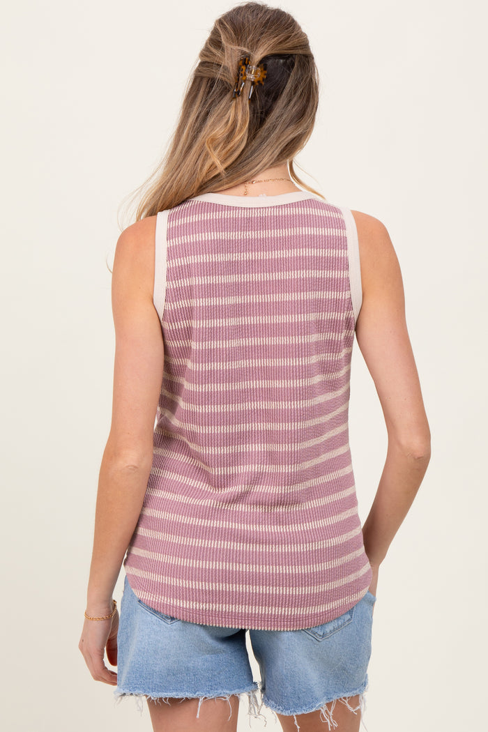 Mauve Textured Striped Sleeveless Maternity Top