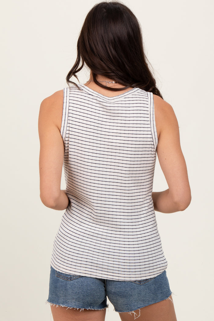 Navy Striped Knit V-Neck Tank Top