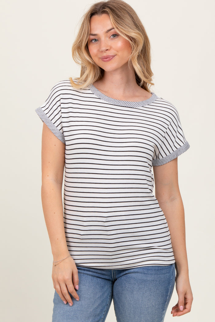 Black Pinstripe Soft Terry Short Sleeve Top