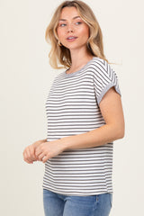 Black Pinstripe Soft Terry Short Sleeve Top
