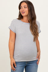 Black Pinstripe Soft Terry Short Sleeve Maternity Top