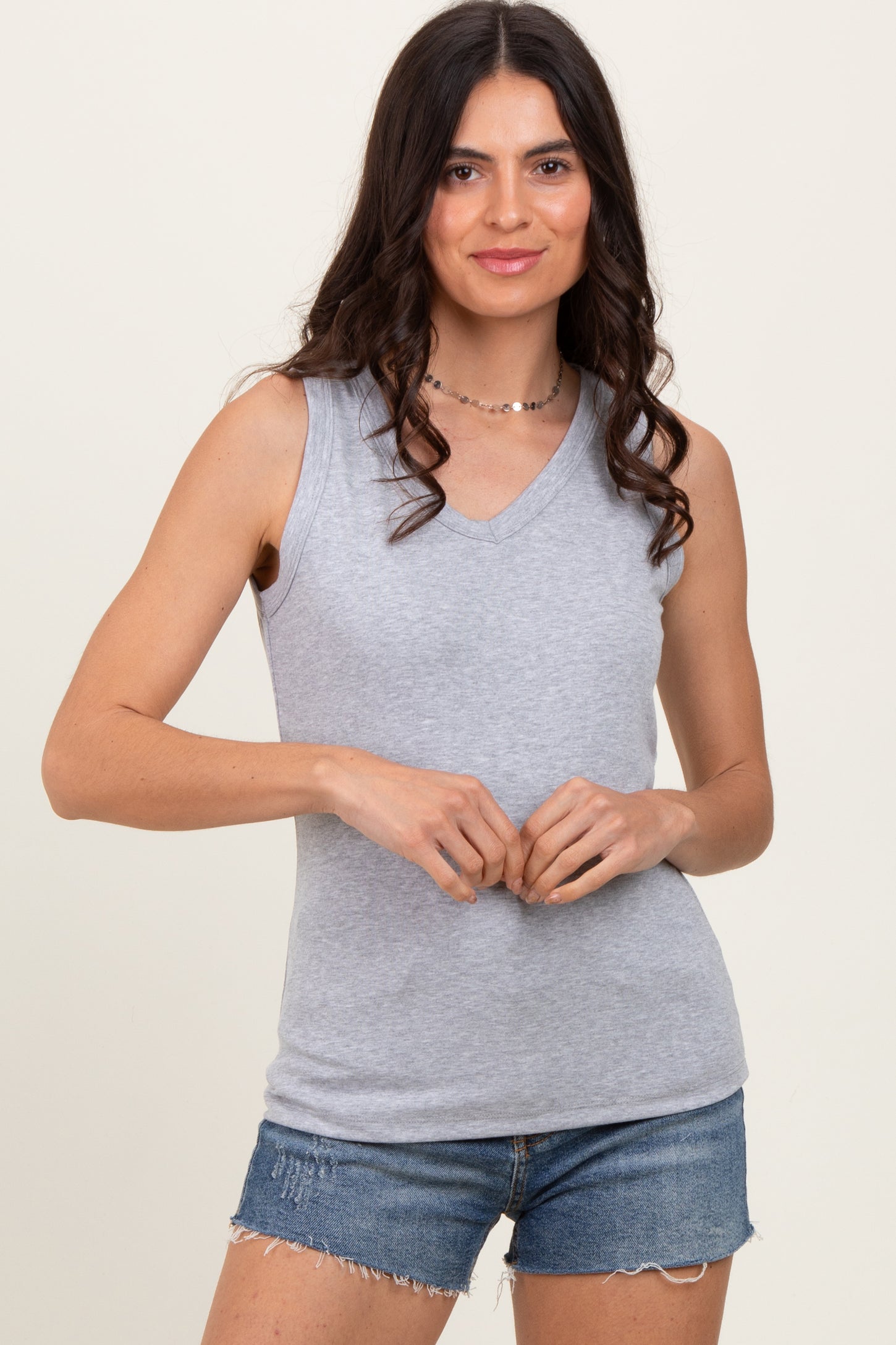 Heather Grey Basic V-Neck Tank Top
