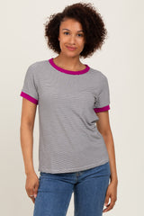 Ivory Pinstripe Contrast Trim Maternity Tee