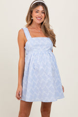 Light Blue Printed Square Neck Maternity Dress