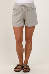 Light Olive Patch Pocket Maternity Shorts
