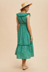 Green Ruffled Floral Cotton Maxi Dress