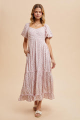 Light Pink Floral Sweetheart Maxi Dress