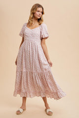 Light Pink Floral Sweetheart Maxi Dress