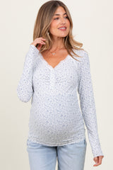 Ivory Lace Trim Floral Fitted Maternity Top