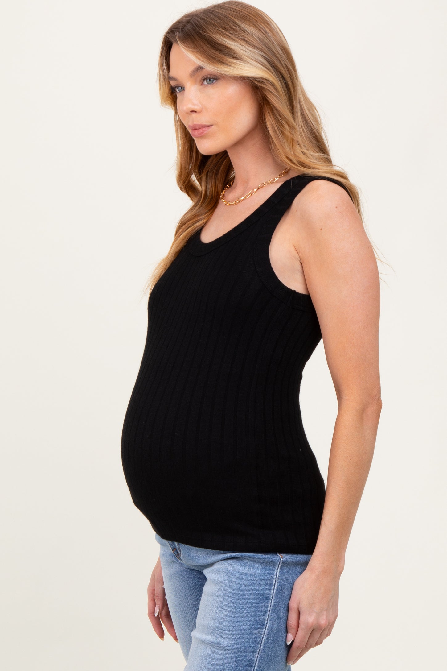 Black Melange Ribbed Fitted Maternity Tank Top