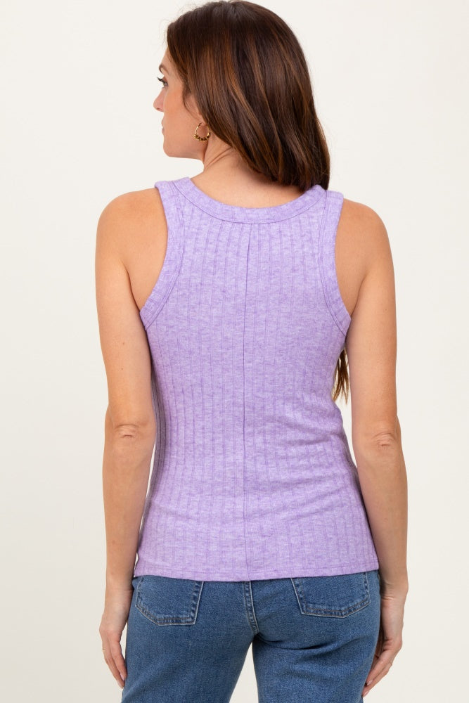 Lavender Melange Ribbed Fitted Tank Top