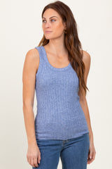 Blue Melange Ribbed Fitted Tank Top