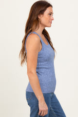 Blue Melange Ribbed Fitted Tank Top