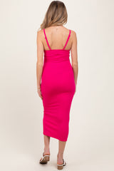 Fuchsia Ribbed Bodycon Maternity Midi Dress