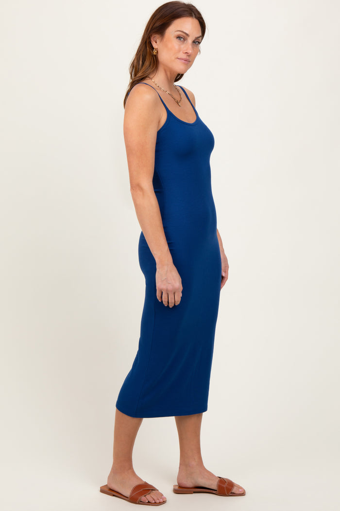 Navy Ribbed Bodycon Midi Dress