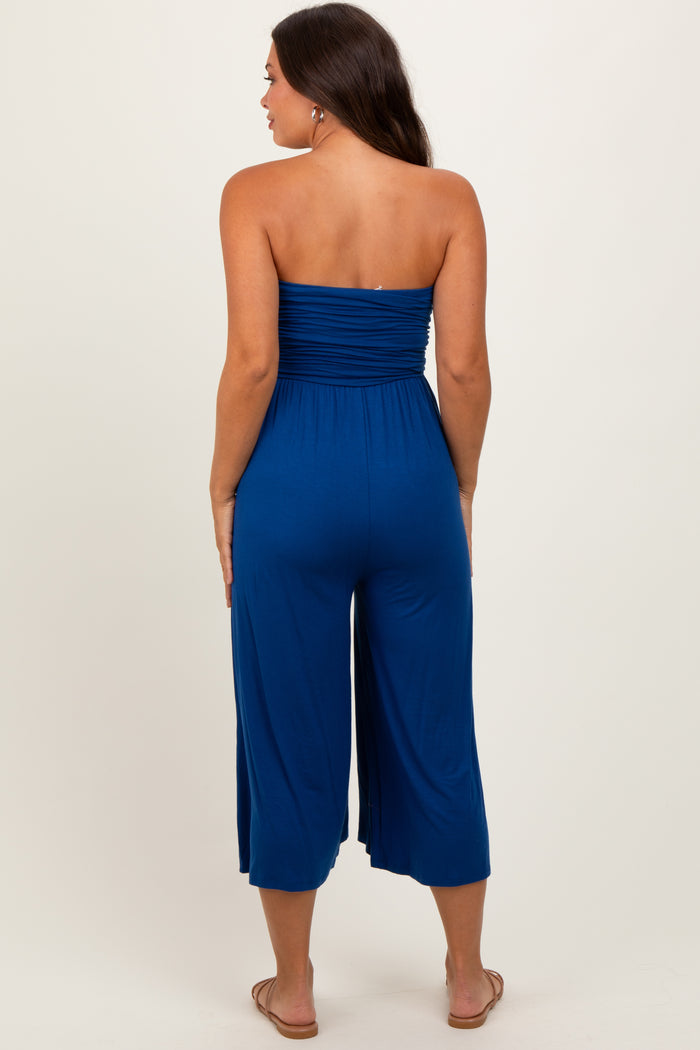 Navy Double Layered Strapless Tube Top Maternity Jumpsuit