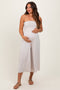 Beige Double Layered Strapless Tube Top Maternity Jumpsuit