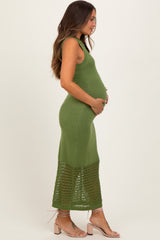 Green Crochet Knit Sleeveless Maternity Maxi Dress