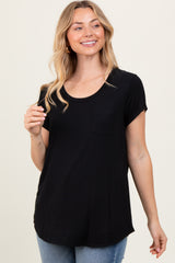 Black Round Neck Nursing Pocket T-Shirt