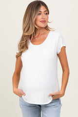 Ivory Round Neck Maternity Nursing Pocket T-Shirt