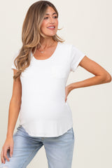 Ivory Round Neck Maternity Nursing Pocket T-Shirt