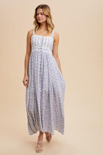 Light Blue Floral Button Down Sleeveless Maxi Dress