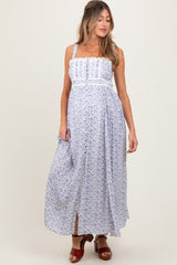 Light Blue Floral Button Down Sleeveless Maternity Maxi Dress