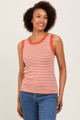 Rust Striped Knit Scallop Trim Sleeveless Maternity Top