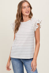 Black Dotted Stripe Ruffle Sleeve Top