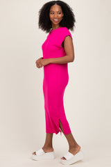 Fuchsia Basic Dolman Sleeve Midi Dress