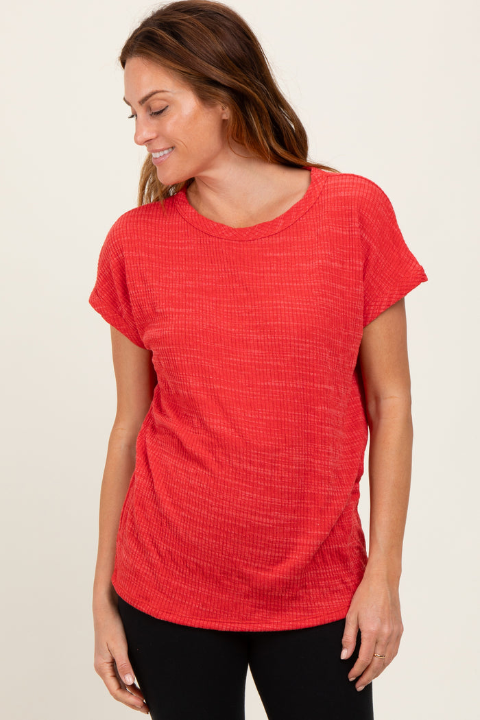 Red Heather Textured Short Sleeve Top