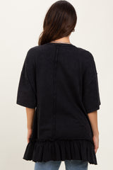 Black Relaxed Ruffled Tunic Top