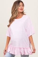 Light Pink Relaxed Ruffled Tunic Maternity Top