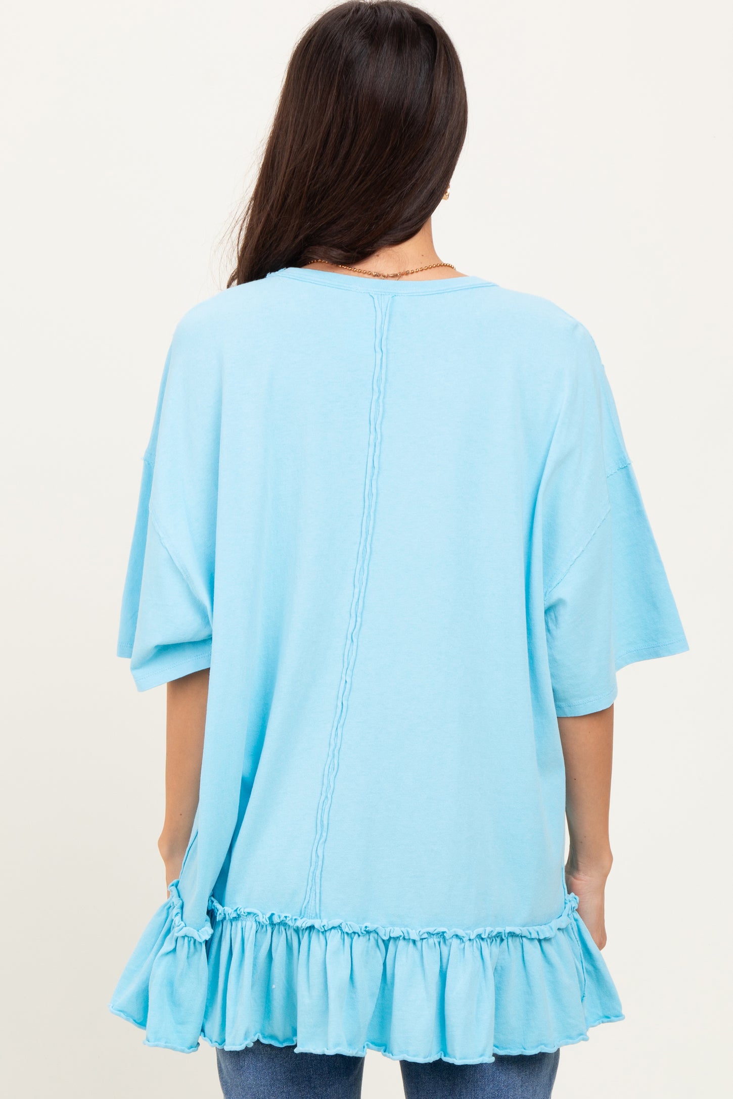 Aqua Relaxed Ruffled Tunic Top