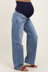 Blue Distressed Vintage Wash Wide Leg Maternity Jeans