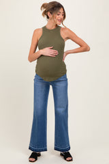 Blue Raw Hem Distressed Ankle Wide Leg Jeans