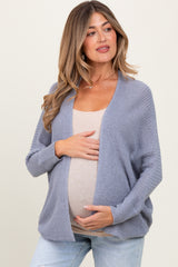 Blue Knit Open Front Maternity Cardigan